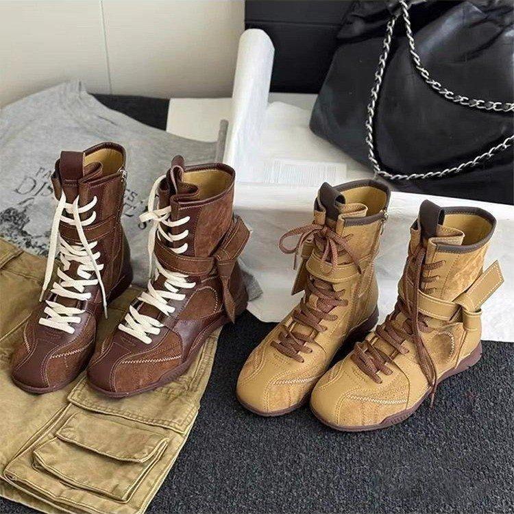 Miyou Version~ 2025 New Fashionable Retro Color Matching Versatile Strap Side Zipper Hunting Outfit Dexun Martin Boots Women's Autumn