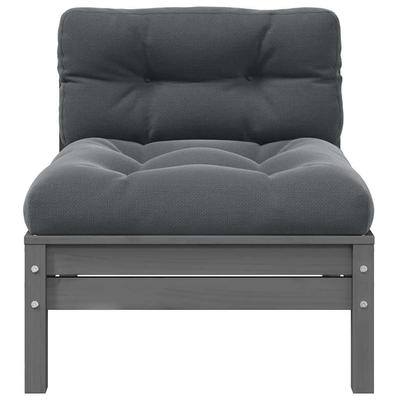 Garden Middle Sofa with Anthracite Cushions Grey Solid Pine Wood