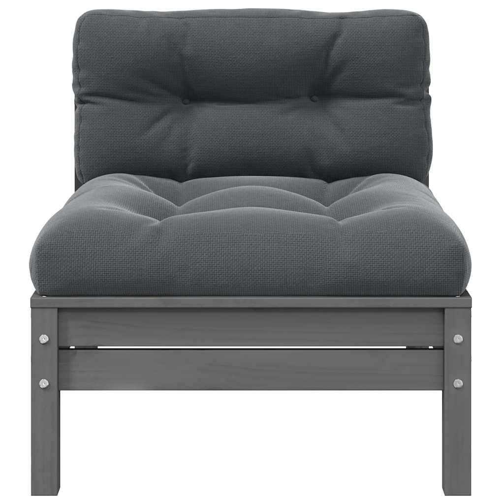 Garden Middle Sofa with Anthracite Cushions Grey Solid Pine Wood