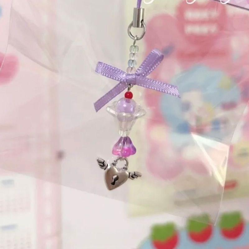 Butterfly Heart Bead Pendant Phone Charm Hangings Rope Cute Phone Chain Strap Bag Decoration Lanyard Keychain Accessory