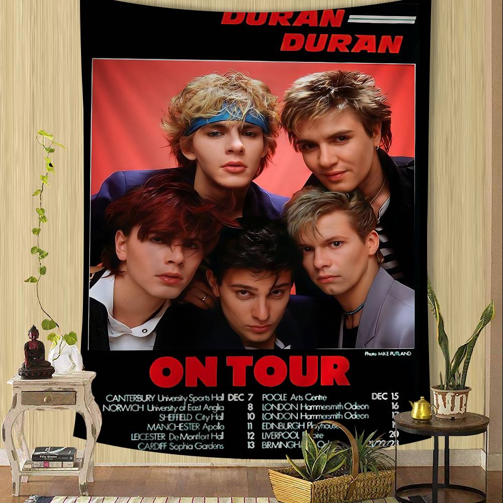 D-Duran Duran Music Band Anime Tapestry Hippie Flower Wall Carpets Dorm Decor Wall Hanging Home Decor