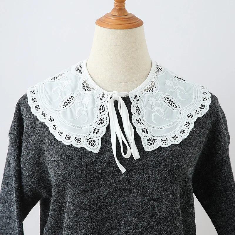 Korean Style Women Lace False Collar Detachable Collar Neckline Hollow Out Scarf Fale Collar Half Shirt Blouse Top Mini Cape