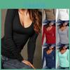 Maglia Intima Scollo a V Accogliente Slim a Maniche Lunghe Tinta Unita per Autunno e Inverno