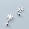 Snowflake Silver Plated Stud Earrings - Korean Mori Style, Light Bead Design, Perfect for Christmas