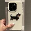 Cute Cartoon Dachshund Litchi Pattern Case For iPhone 17 Air 16 15 14 13 12 11 Pro Max 14 Plus X XR XS Korean Lovely Soft Cover