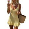 Summer French Style Spaghetti Strap Ruffled Trim Bodycon Knit Mini Dress, Y2K Sexy Casual Party Dress for Women