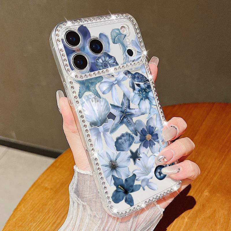 

Винтажный цветочный узор Алмазный чехол Для iPhone 17 Pro Max Funda iPhone 16 Pro Max 15 14 13 11 Прозрачный ТПУ Силиконовый Мягкий Чехол iPhone 17 Pro прозрачный