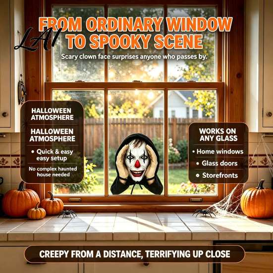 Halloween Prank Realistic Scare Window Mask, Props Creepy Prop for Glass Startling Gadgets Surfaces,