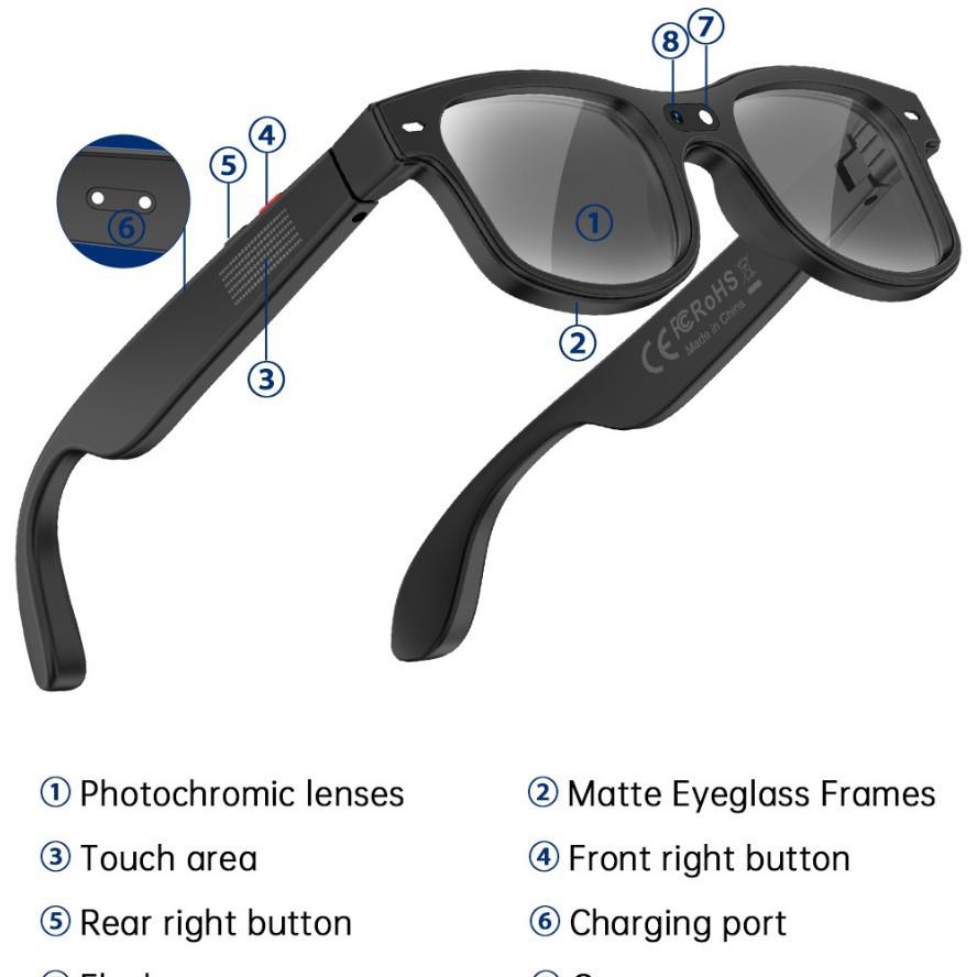 AIMB-G3 Inteligentne Okulary AI Połączenie Bluetooth Kamera Wideo Soczewki Zmieniające Kolor Blokujące Niebieskie Światło Inteligentne Okulary Moda Proste Okulary do Fotografii Ulicznej