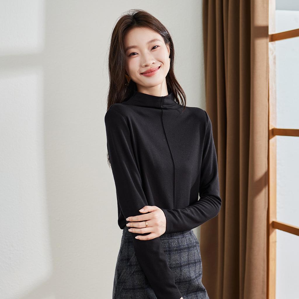 Simple Commuting Mid Seam Semi High Neck Base Shirt