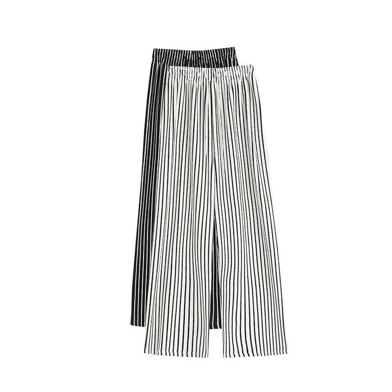 Spring new product towel striped straight casual pants high waist retro lazy style wide leg pants women's pants mopping pants