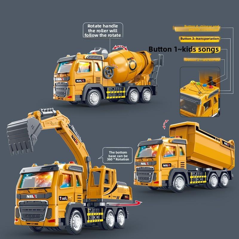 Mixer Truck Crane Inertia Engineering Children Toy With Sound Light And