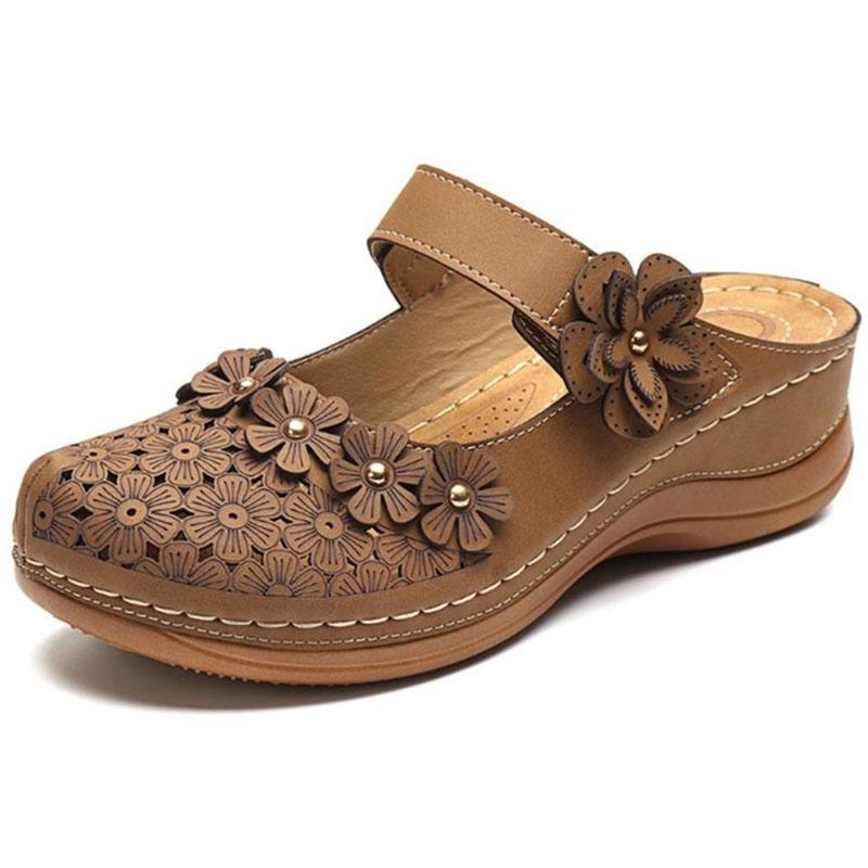 Women Summer Open Toe Floral Beach Walking Slip-on Sandals With Wedge Heel**