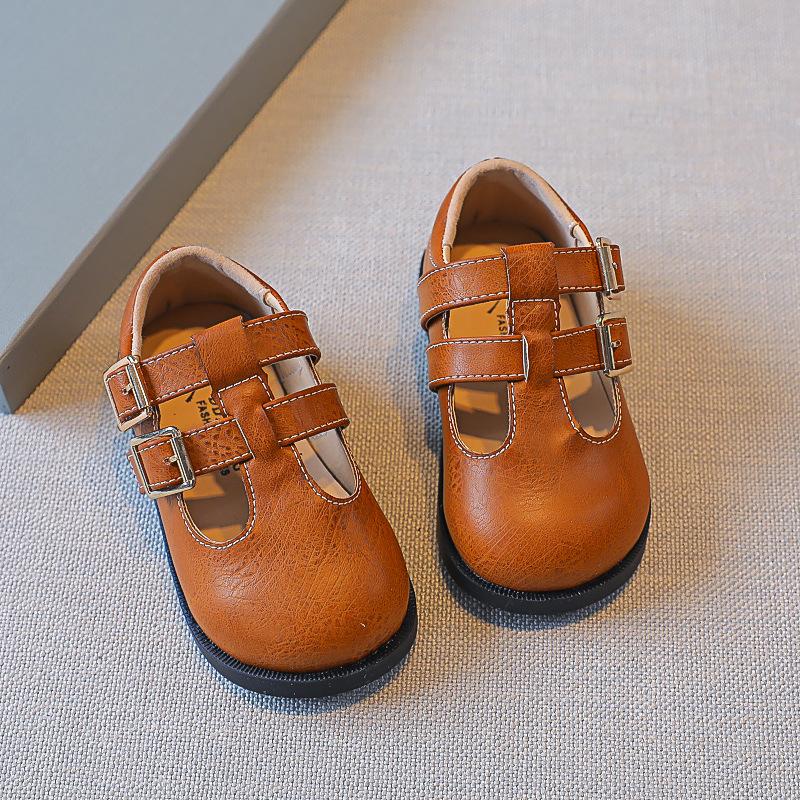 Boys Campus Uniform PU Shoes 2024 Summer Solid Children Wild Double Button Simple Japanese Kids Fashion Casual Shoes Round-toe