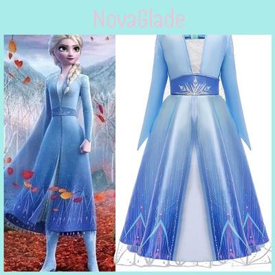 Elegancka Sukienka Elsa z Krainy Lodu 2 Królowa Śniegu Księżniczka Kostium Cosplay Dla Dzieci 3-10 Lat