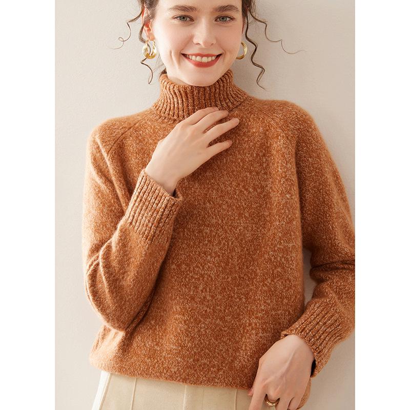 Women's High Neck Heavyweight Marled Cashmere Sweater - New Autumn/Winter Three-Ply Knitwear Arrival