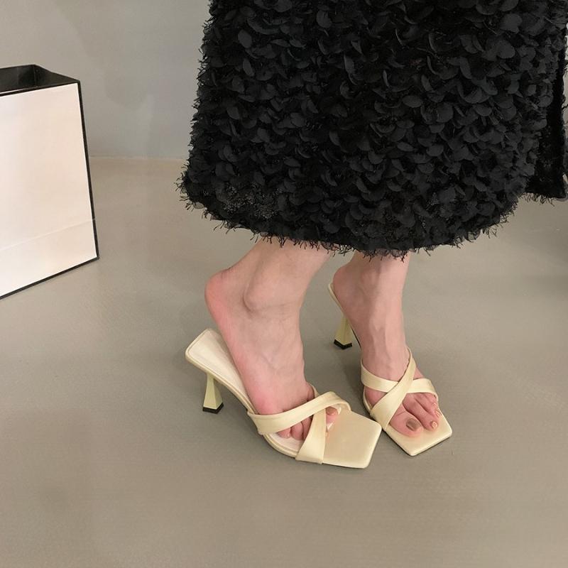 Fashion 2025 New Summer Square Toe Women's Fashion Slippers Fashion High Heel Dress Slides Casual Outdoor Footwear