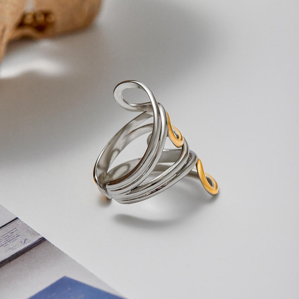 Uworld Minimalist Two tone Multi layer Hollow Line Ring Stainless Steel Geometric Stackable Ring Women's Jewelry Party Gift