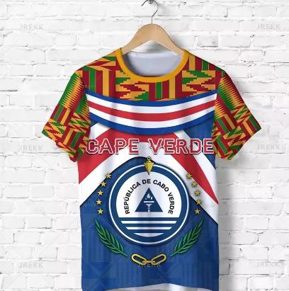 Fashion Women's T-Shirt Recomof Cabo Verde Flag Map 3D Printed T-Shirt Badge Graphic T-Shirt Men