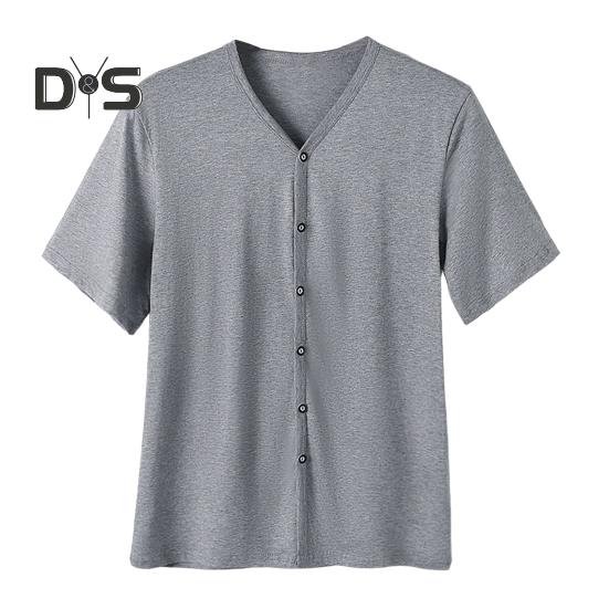 

Мужская футболка на пуговицах, однотонная футболка с V-образным вырезом и коротким рукавом, летняя повседневная дышащая футболка для повседневной носки на улице XXXL серый