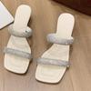 Fashion Hair and Thin Heel Temperament 2025 Summer New Square-toed Rhinestone with Sandals and Slippers for Women