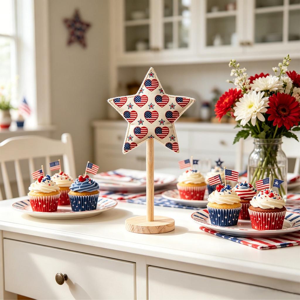 Star Shaped Stuffed Tabletop Ornament Fabric Craft Decorative Piece for Desk Shelf Dining Room Scene Display 13x22cm
