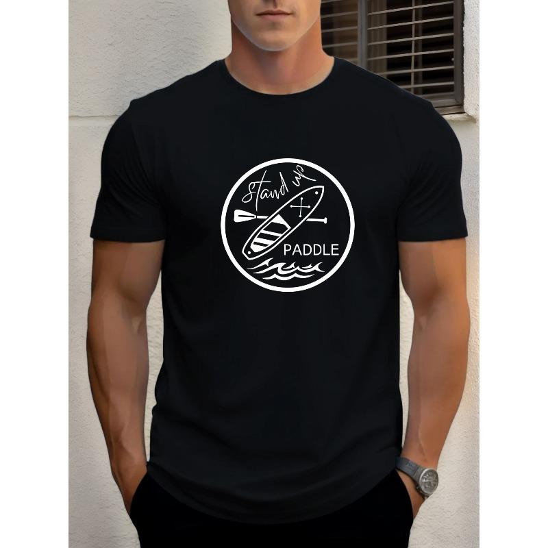Men s Standing Paddle Pattern Summer Casual Crew Neck Short T-Shirt S