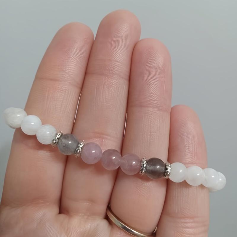 1 bracelet en perles de quartz rose pour femme, élégant bracelet rond en pierre de lune et labradorite, extensible, bijoux cadeau