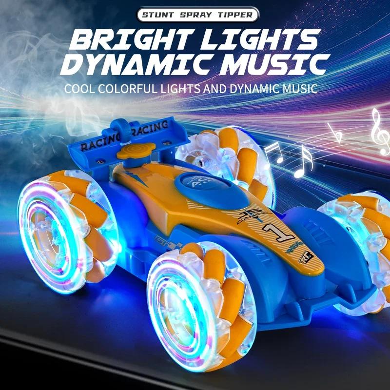 Non-Toxic Cool Light Rc Stunt Car 2.4G 4Wd Gesture Sensor With Spray Deformation Sound Remote Control Stunt Off-Road Drift Car Toy For Kid