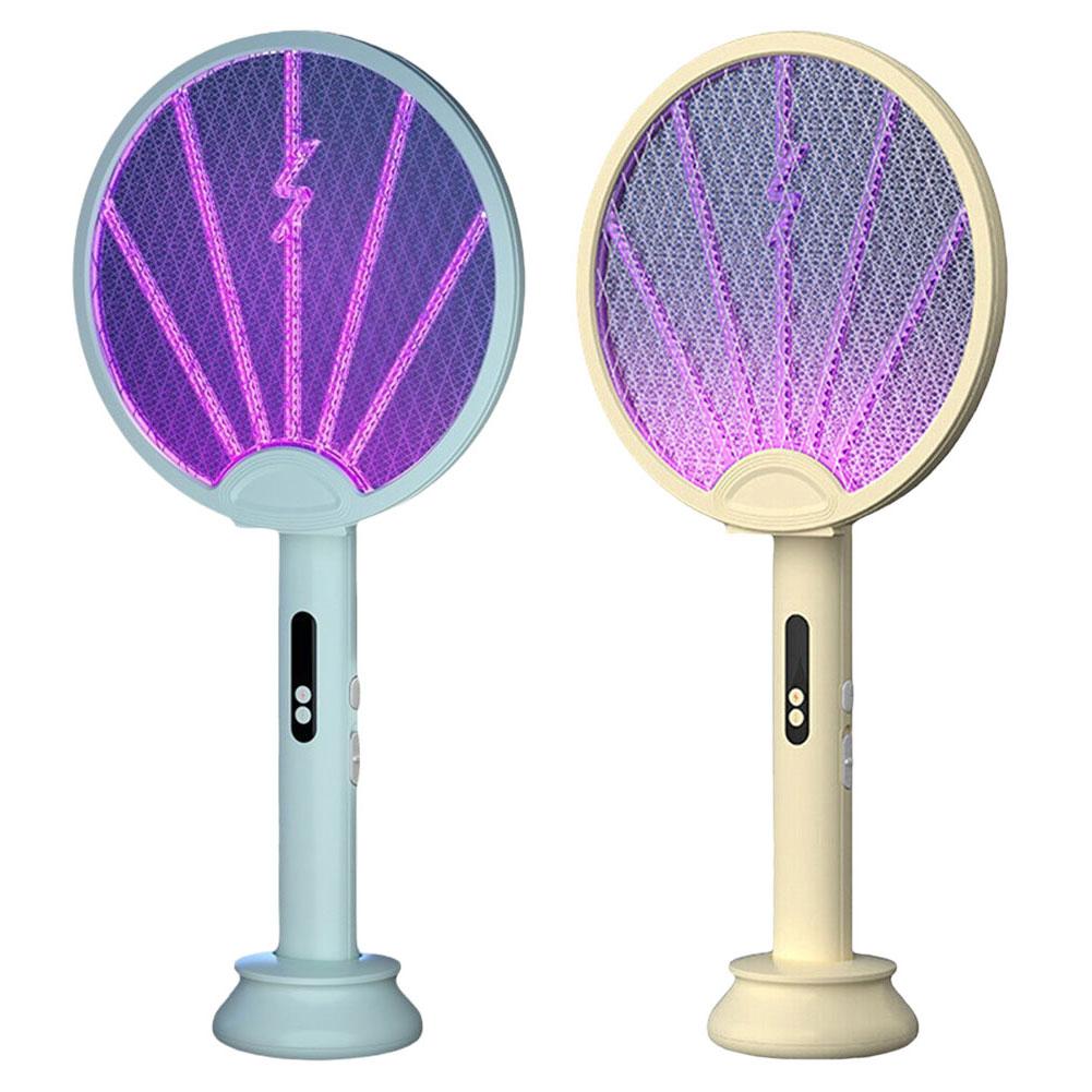 3 In 1 Household Mosquito Racket with USB Rechargeable Base Insect Killing Lamp Portable Bug Zapper for Home Bedroom Living Room