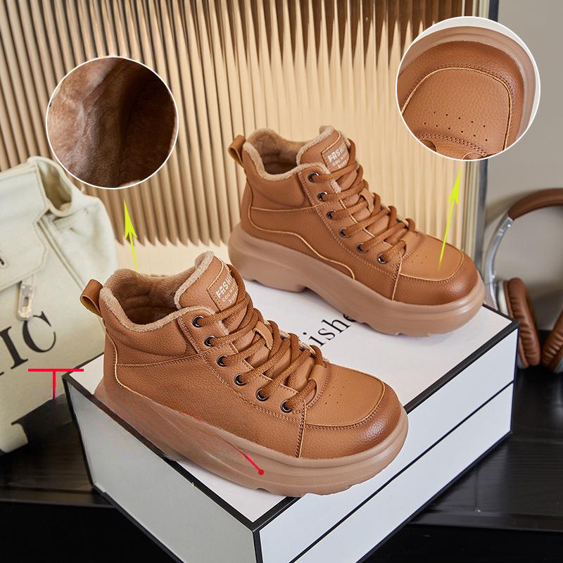 Foamed Bottom Genuine Leather Snow Boots for Women Winter Retro Warm Women's Boots Thick Sole Height Increasing Versatile Shoes for Children