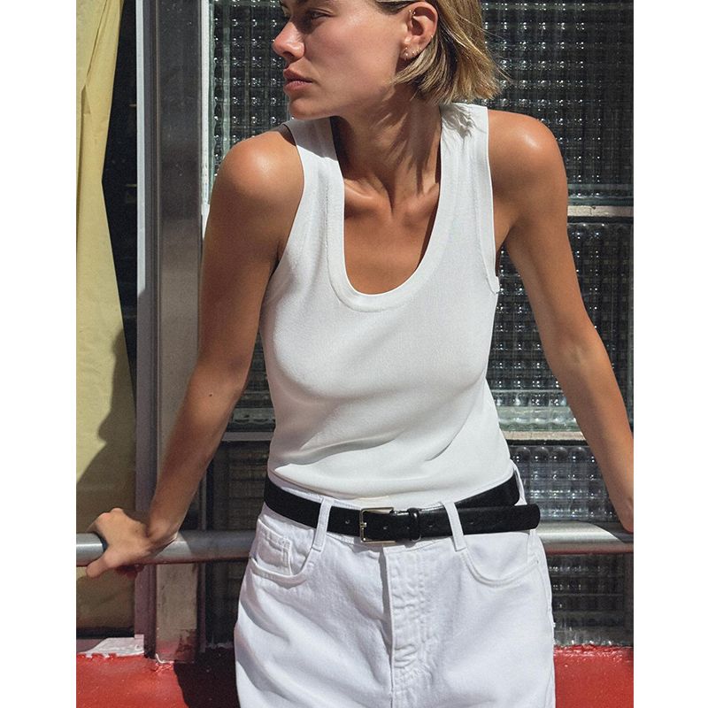 Spring and Summer New Women's Clothing Minimalist Easiest for Match Plain Stitch Vest Basic U-Neck Sleeveless Tops 3471107