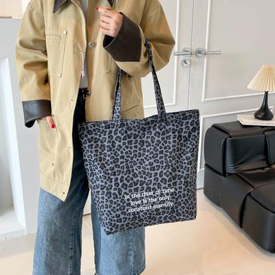 Autumn and Winter Large-capacity Leopard Print Bag Korean Canvas Shopping Bag Retro Ins Casual Lazy Wind Shoulder Tote