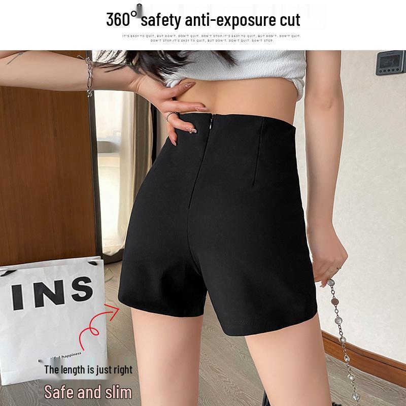 

Женские черные шорты от костюма с высокой талией 2024: Осенне-зимний стройнящий стиль 5XL чёрный