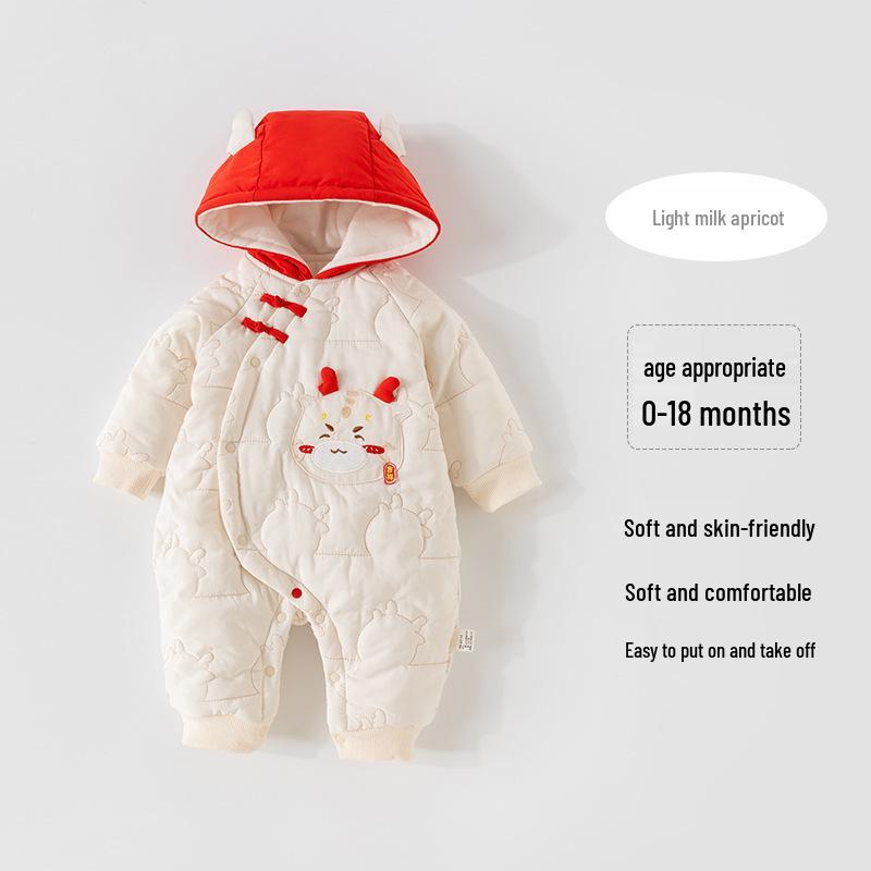 Autumn Winter Newborn Bodysuit: Thick Quilted Red Jumpsuit, Ideal for New Year and Visits 90 cm