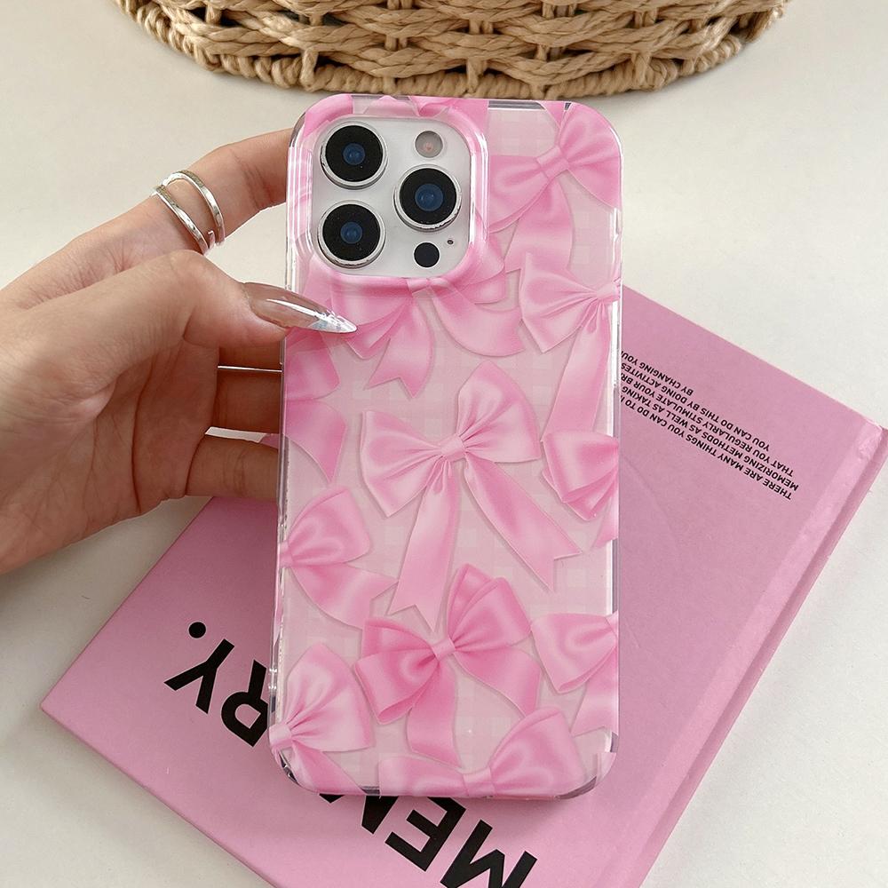 Süße Vollbild-Handyhülle mit rosa Schleifen für iPhone 13 15 14 16 Pro Max Stoßfeste Schutzhülle Niedliche Hülle für iPhone 17 ProMax
