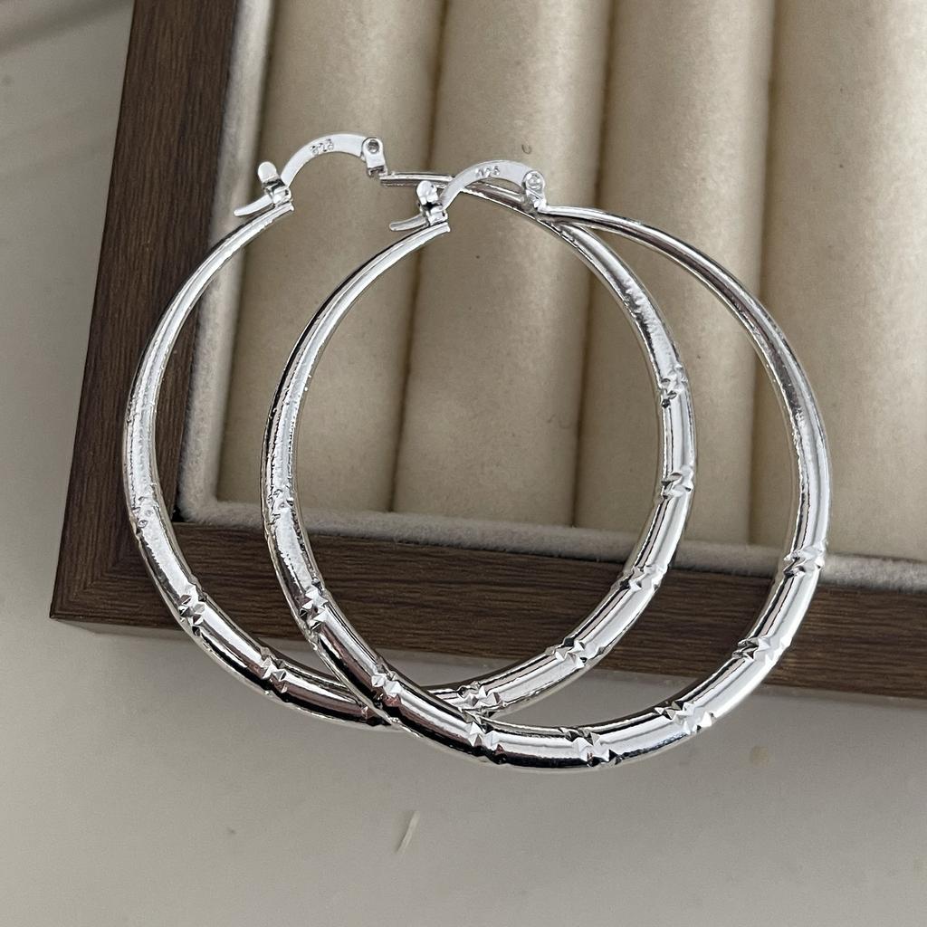 925 Sterling Silber Ohrringe Für Damen Trendige Geometrische Große Kreisohrringe Schmuck Allergiepräventiv Party Geschenk Accessoires
