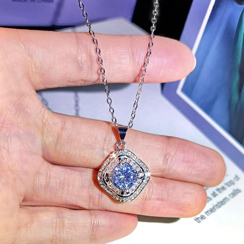 Square Drill Ring Full Diamond Micro Insert Earrings Pendant Clavicle Necklace Jewelry Set
