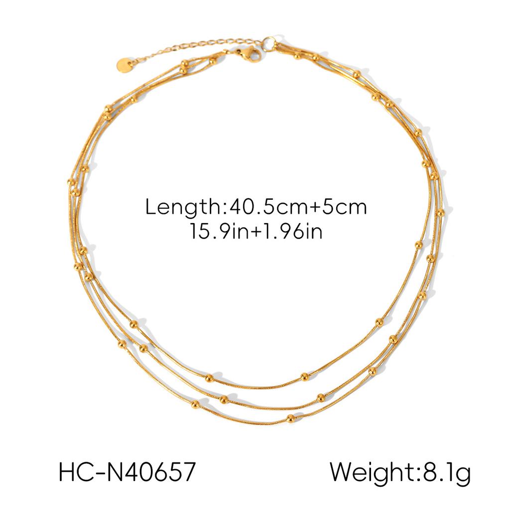 Euro-American style three-layer titanium steel necklace accessory for women, light luxury beaded chain