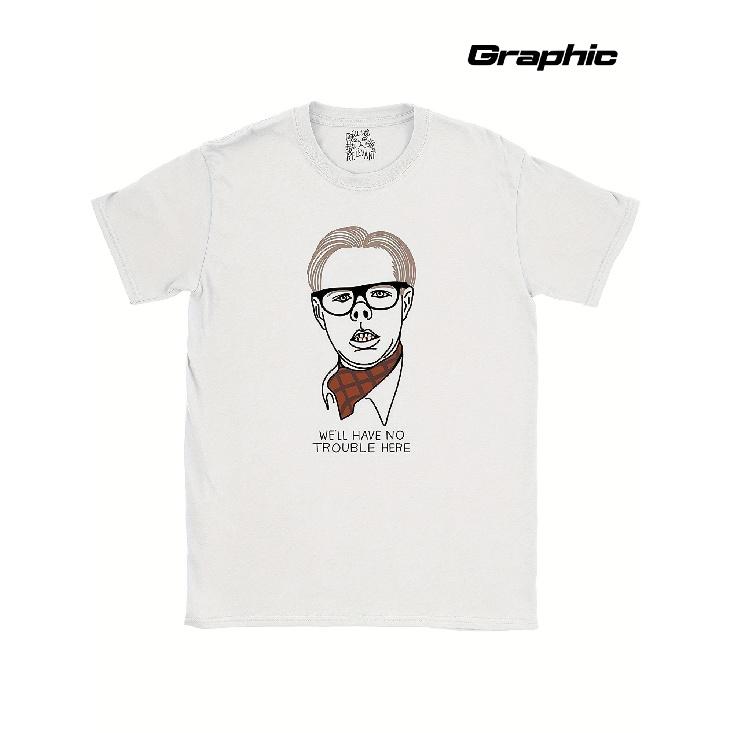Men' The League Of Gentlemen Edward Funny Novelty T-Shirt - "We'll Have No Trouble Here" Slogan Print, White Casual Round Neck Short Sleeve Tee for