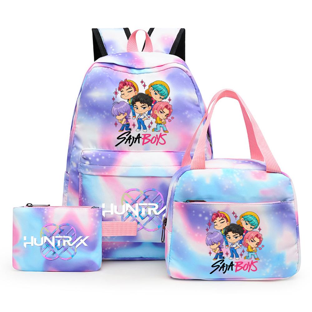 3Pcs/set Cute Cartoon Kpop Printed Backpack with Pengcil Case Lunch Bag for Teenager Girl Boy Bookbag Large Capacity Travel Bag Kid Gift Rucksak
