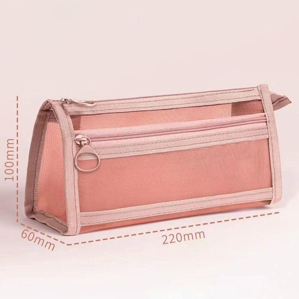 Transparent Pen Bag Mesh Stationery Organizer Portable Pencil Case School Office