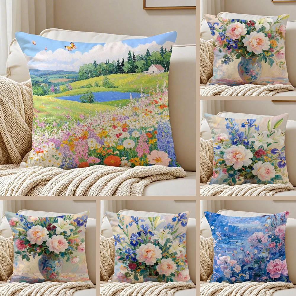 Flower Vase Pillow Case Sofa and Living Room Decorative Cushion Covers Dust-proof and Mite-proof Invisible Zipper
