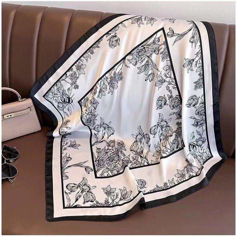 Luxury Silk Scarfs Square Scarf Korean Fashion Kerchief Popular Silk Scarves Bandanna Wraps Scarf Decoration Shawl 70*70Cm