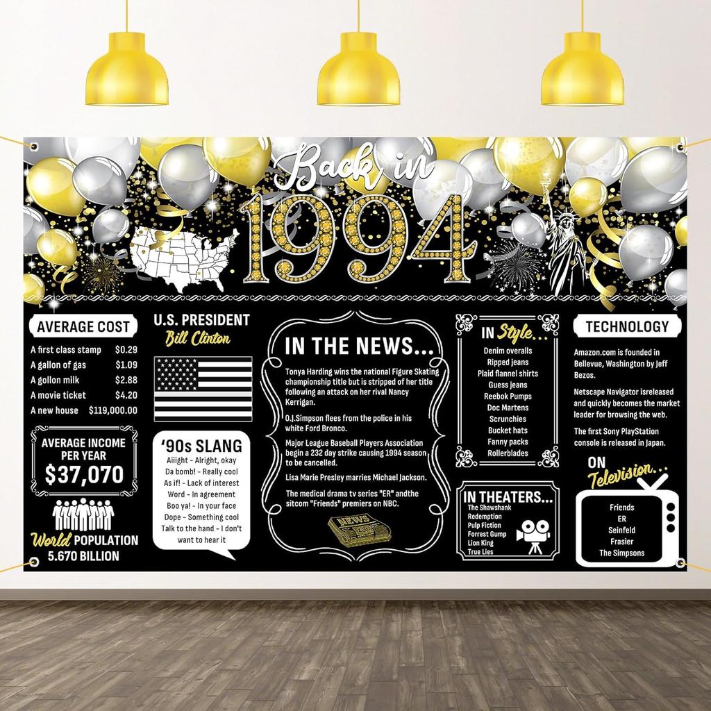 50th Birthday Black Gold Party Decoration Back In 1976 Backdrop Large Banner Birthday Party Poster Supplies Vintage 1976 Photography Background for