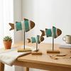 3 Pcs Wooden Fish Tabletop Centerpiece Ocean Sea Animal Sculpture Rustic Standing Wood Fish Sign Table Ornament for Coastal Beach Home Office Decor