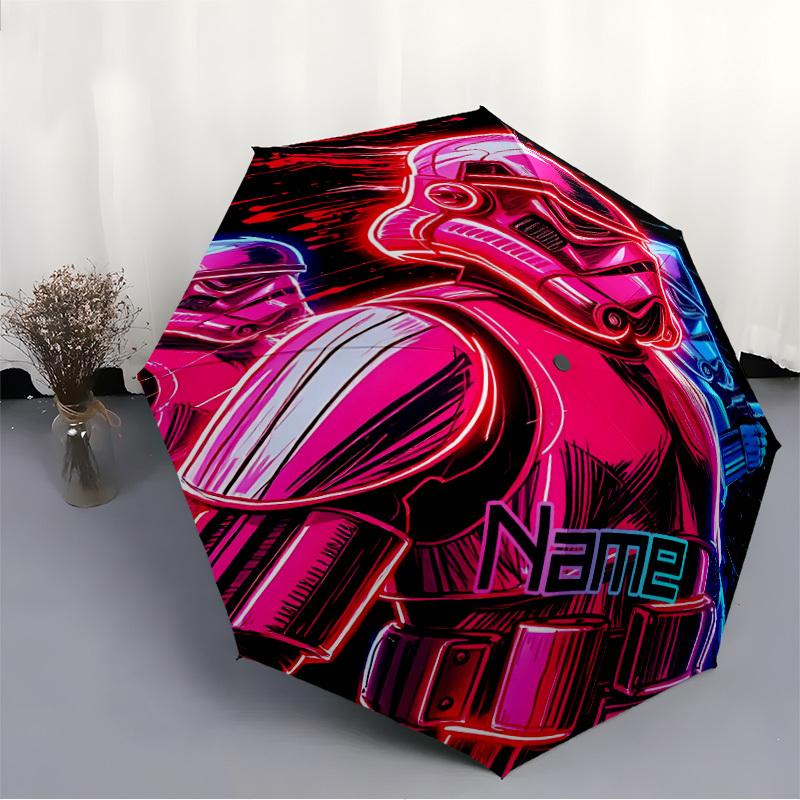 1pc Darth Vader Custom Name Automatic Folding Umbrella - Compact 8-Rib Design, Durable Plastic & Iron, Daily Use 025