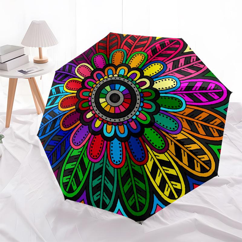 1pc Colorful Mandala Design Umbrella with Plastic Handle,Compact & Stylish,Suitable for All Seasons YS331034