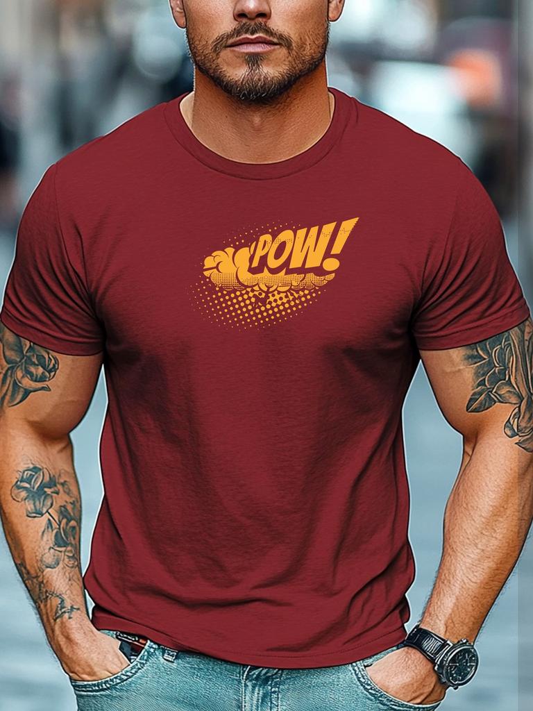 Mens Graphic Tee POW Comic Art Print Short Sleeve Round Neck Breathable Soft Oversized Vibrant Streetwear Daily Tee