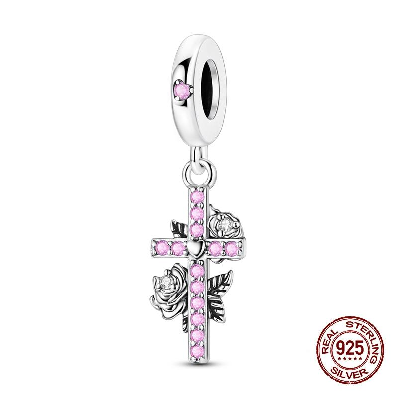 New Copper Pink Cross Bow Girl Heart Pendant Charms Fit 3Mm Original Bracelet Necklace Womens Fine Diy Jewelry Gifts